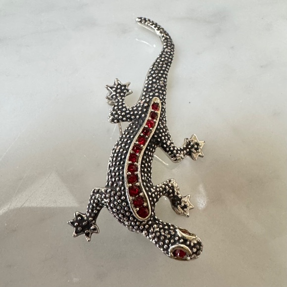 Vintage Emmons Salamander Lizard Brooch Pin Red Rhinestone Silver-Tone Metal - Picture 7 of 12
